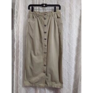 NY Jeans New York & Company Khaki Cotton Button Front Maxi Skirt Tan‎ Womens 8